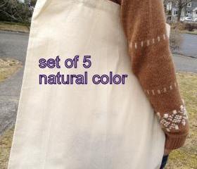 Set of 5, 100% cotton blank/plain tote bags